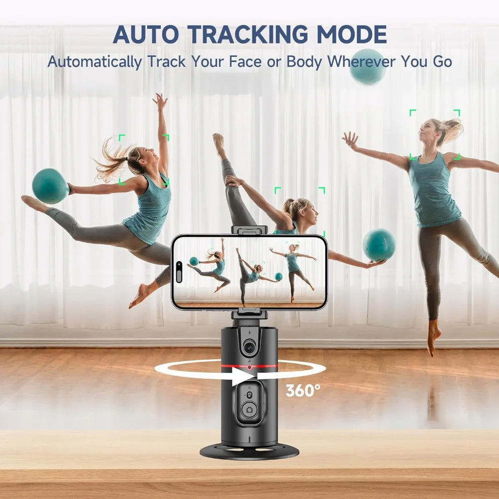 Auto Face Tracking Tripod, No App, Smart Shooting Phone Holder with Remote, 360° Rotation Body Phone Camera Mount Extendable Body Smart Tracking Tripod for Vlog/Tik Tok, Rechargeable Battery (Black)