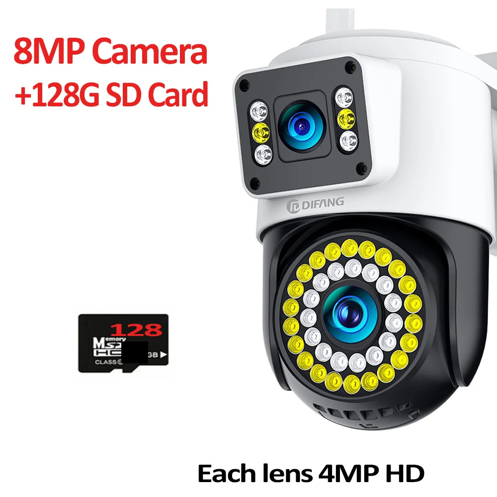 4K 8MP Wifi Camera Dual Lens Security Camera CCTV Dual Screen PTZ Ai Tracking Mini 360° View Video Surveillance Yoosee