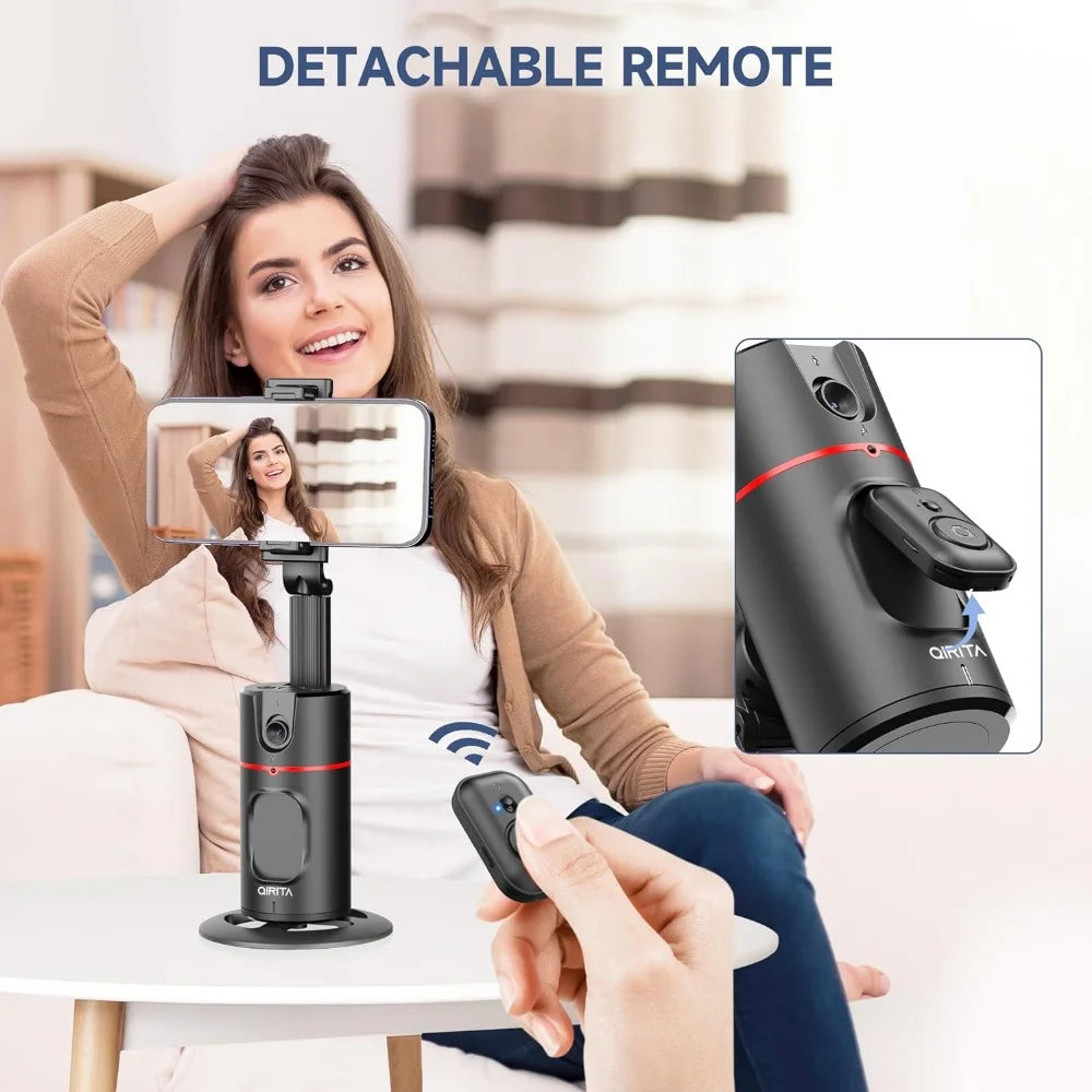 Auto Face Tracking Tripod, No App, Smart Shooting Phone Holder with Remote, 360° Rotation Body Phone Camera Mount Extendable Body Smart Tracking Tripod for Vlog/Tik Tok, Rechargeable Battery (Black)