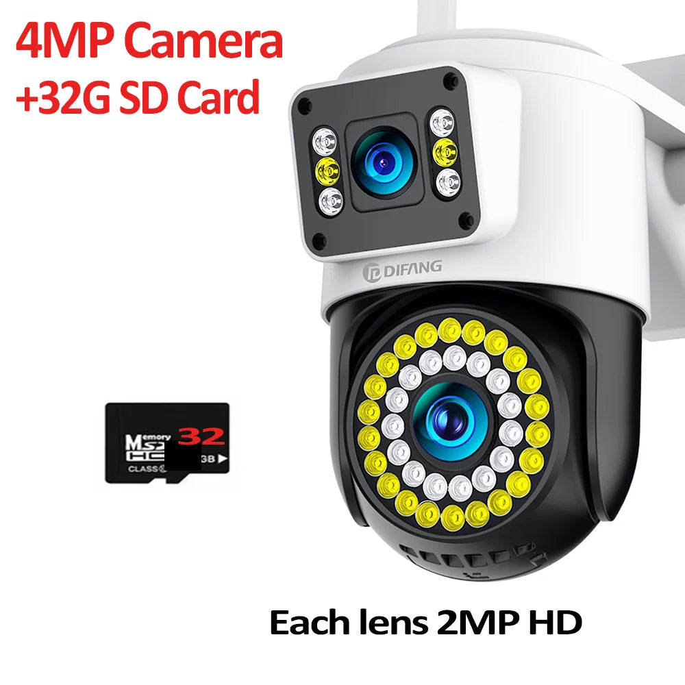 4K 8MP Wifi Camera Dual Lens Security Camera CCTV Dual Screen PTZ Ai Tracking Mini 360° View Video Surveillance Yoosee