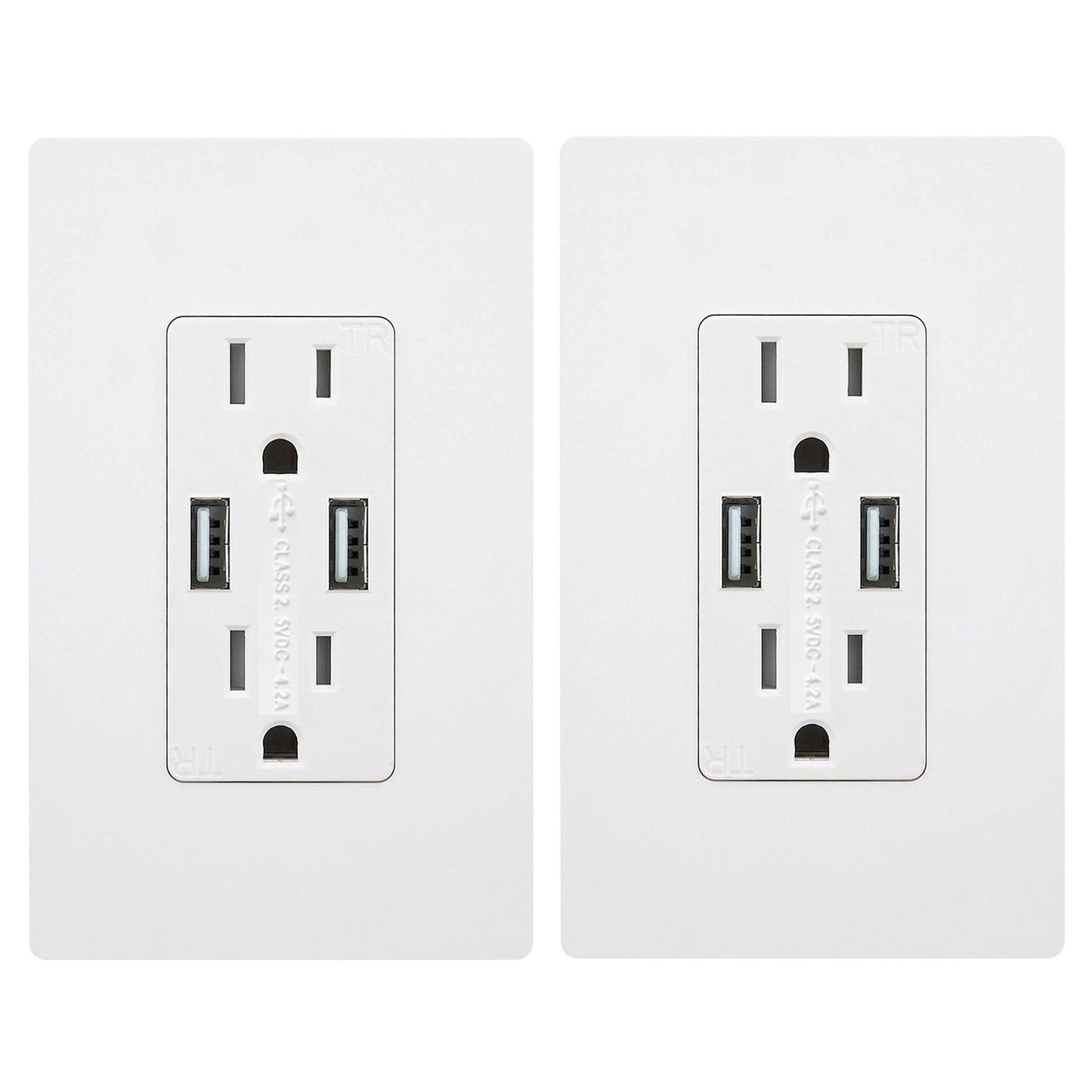 Outlet with USB High Speed Charger 4.2A Charging Capability,Duplex Receptacle 15 A, Tamper Resistant Wall Socket USB Outlet,Child Proof Safety,Screwless Wall Plate,White (2 Pack)