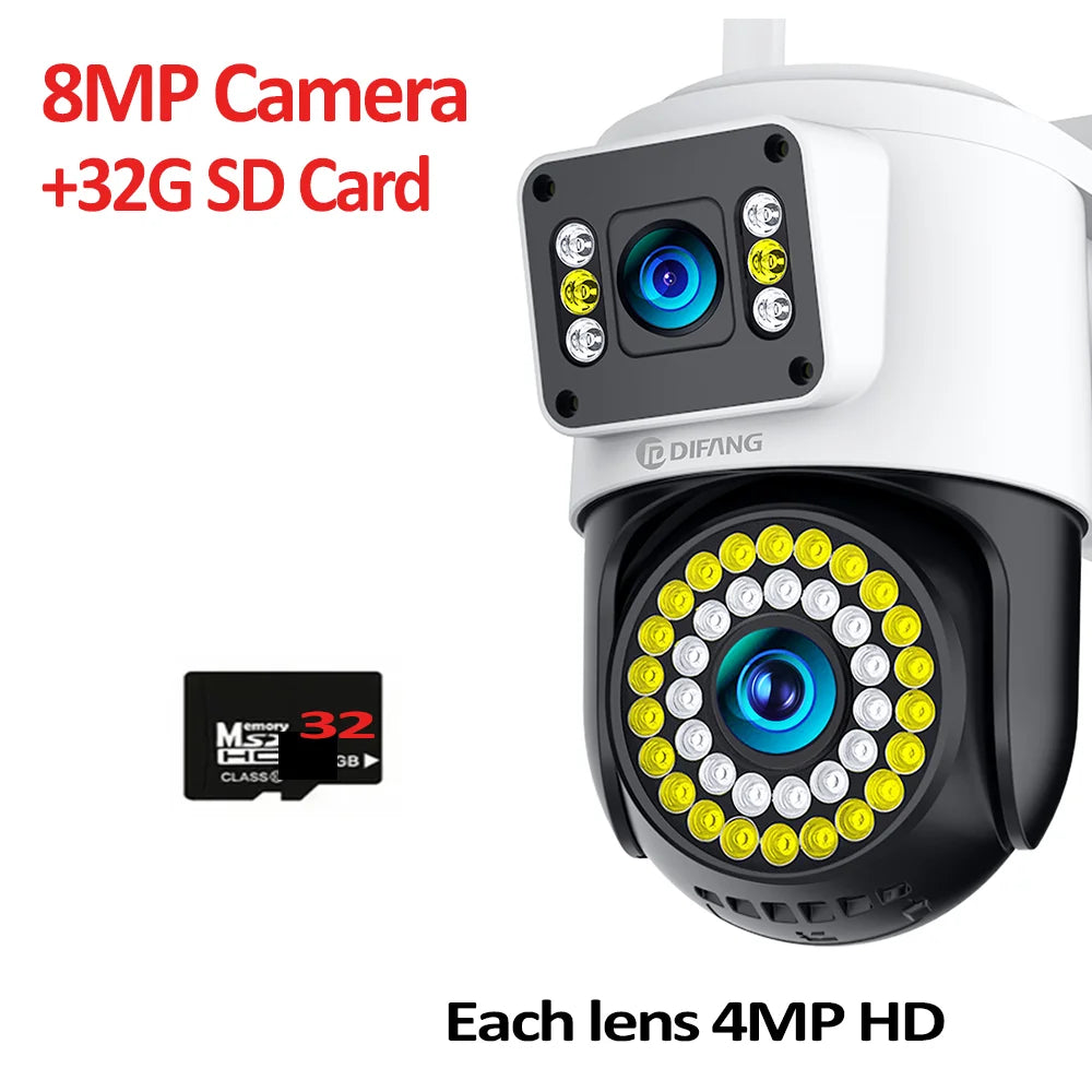 4K 8MP Wifi Camera Dual Lens Security Camera CCTV Dual Screen PTZ Ai Tracking Mini 360° View Video Surveillance Yoosee