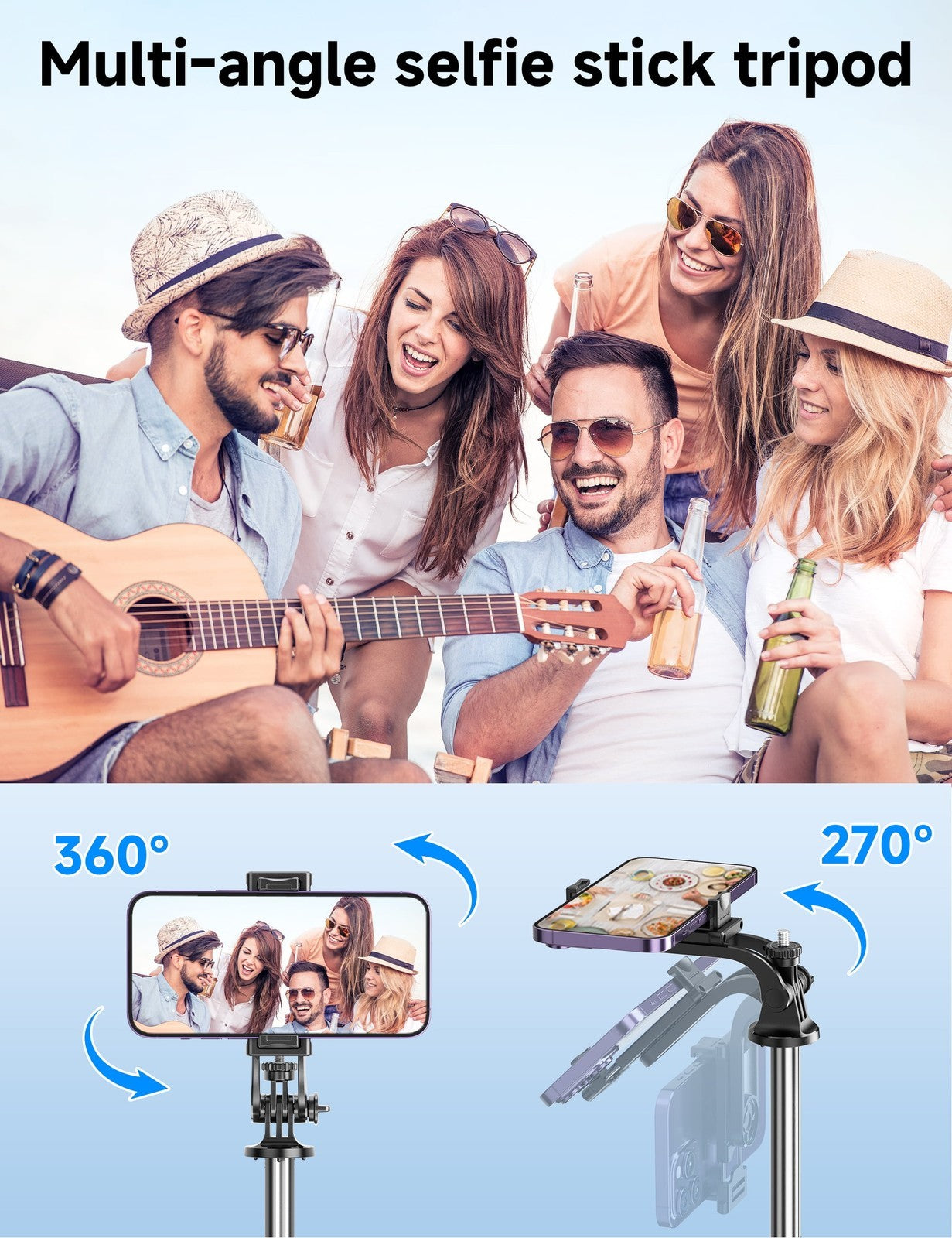 71" Phone Tripod & Selfie Stick, All in One Extendable Cell Phone Tripod with Wi