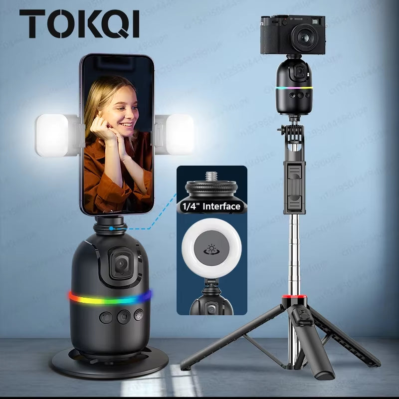 Smart Tracking Tripod for Camera Smartphone,Colorful Light 360 Rotation Follow Focus,Gimbal for Tiktok Live Photography