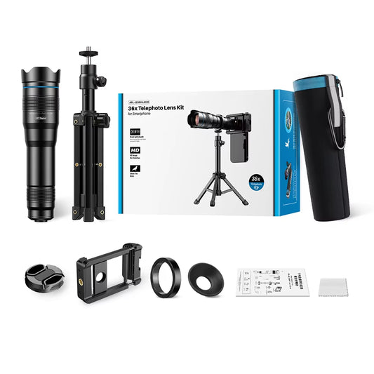 36X Metal Telephoto Lens with Tripod Zoom Telescope Monocular for Iphone Samsung Shooting Birds Watching Concert Sports