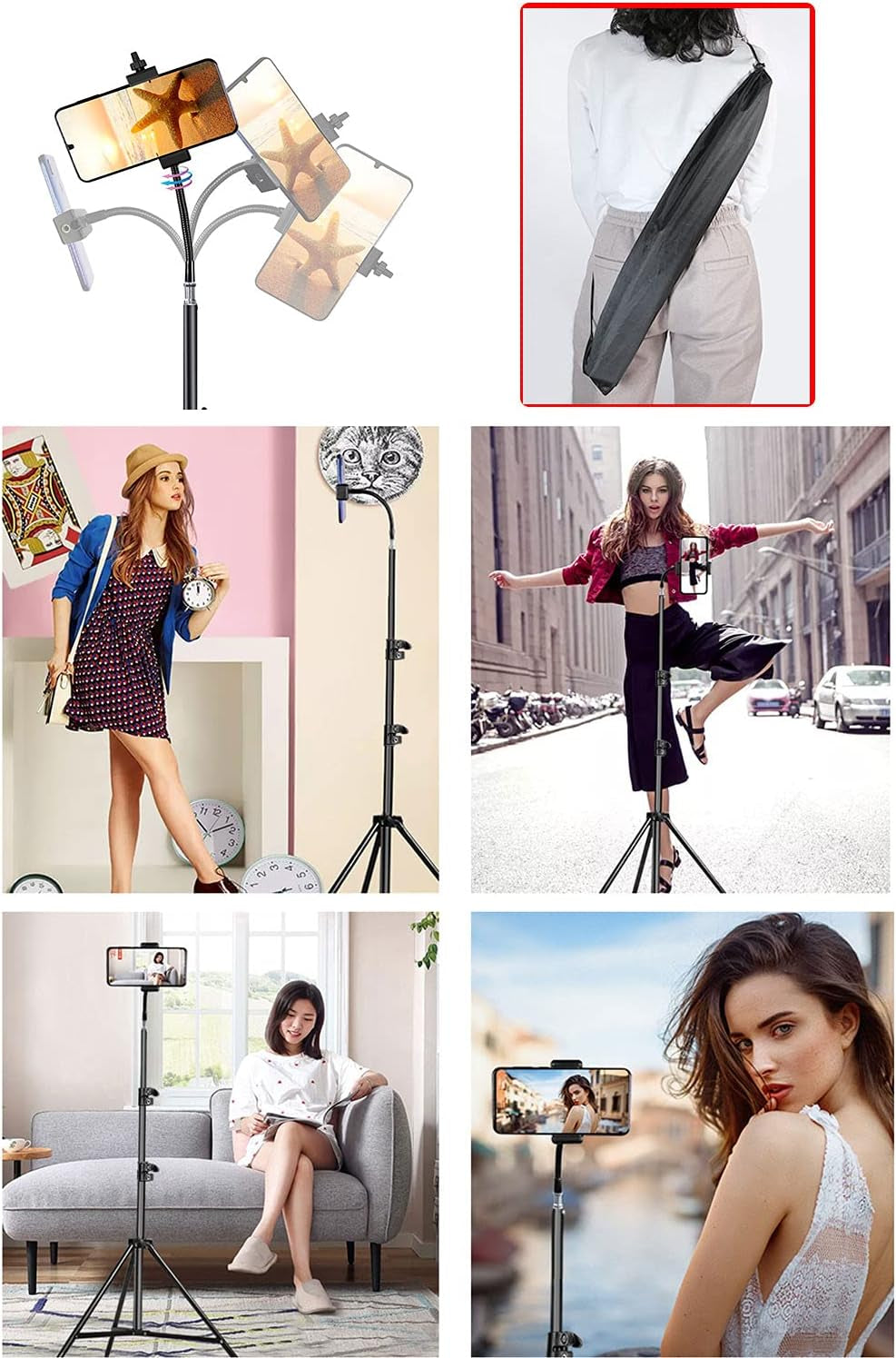 80Inch Stand Tripod for Iphone Phone Cell Tripods Lighting Stand Fits Ring Light Mini Camera Photography Rotatable Live Video Stand Compatible with and Most Mobile Phones