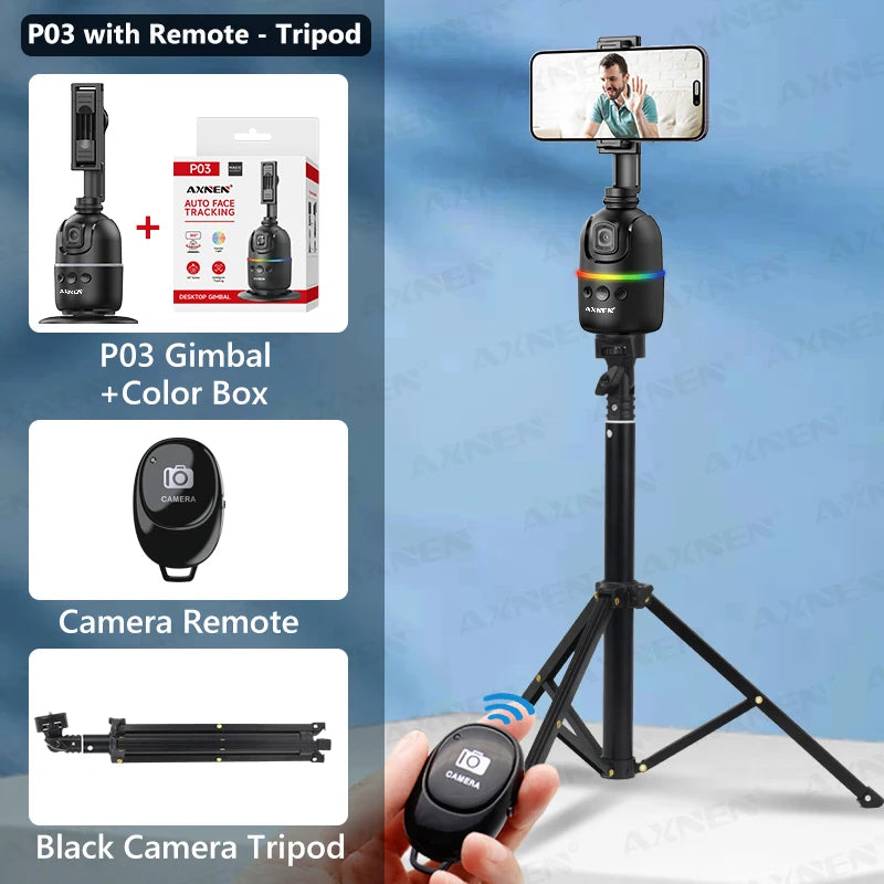 P03 Gimbal Selfie Stick for Cellphone and Cameras AI 360 Follow Selfie Stand Face Tracking Desktop Gimbal Gesture Control