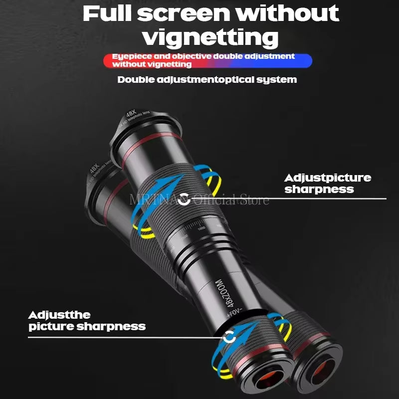 48X HD Zoom Mobile Phone Lens Powerful Binoculars Long Range Monocular Metal Telescope Telephoto Lens with Tripod for Camping