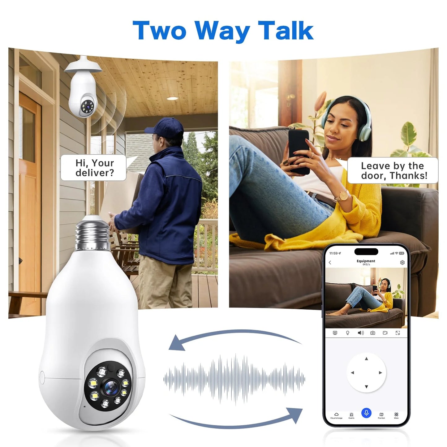 Light Bulb Security Camera for Home, 5G/2.4Ghz Wifi Lightbulb Camera Outdoor, 2K Eagle Eye Camera, 360 Degree Surveillance Motion Sensor, Color Night Vision, 2 Way Talk