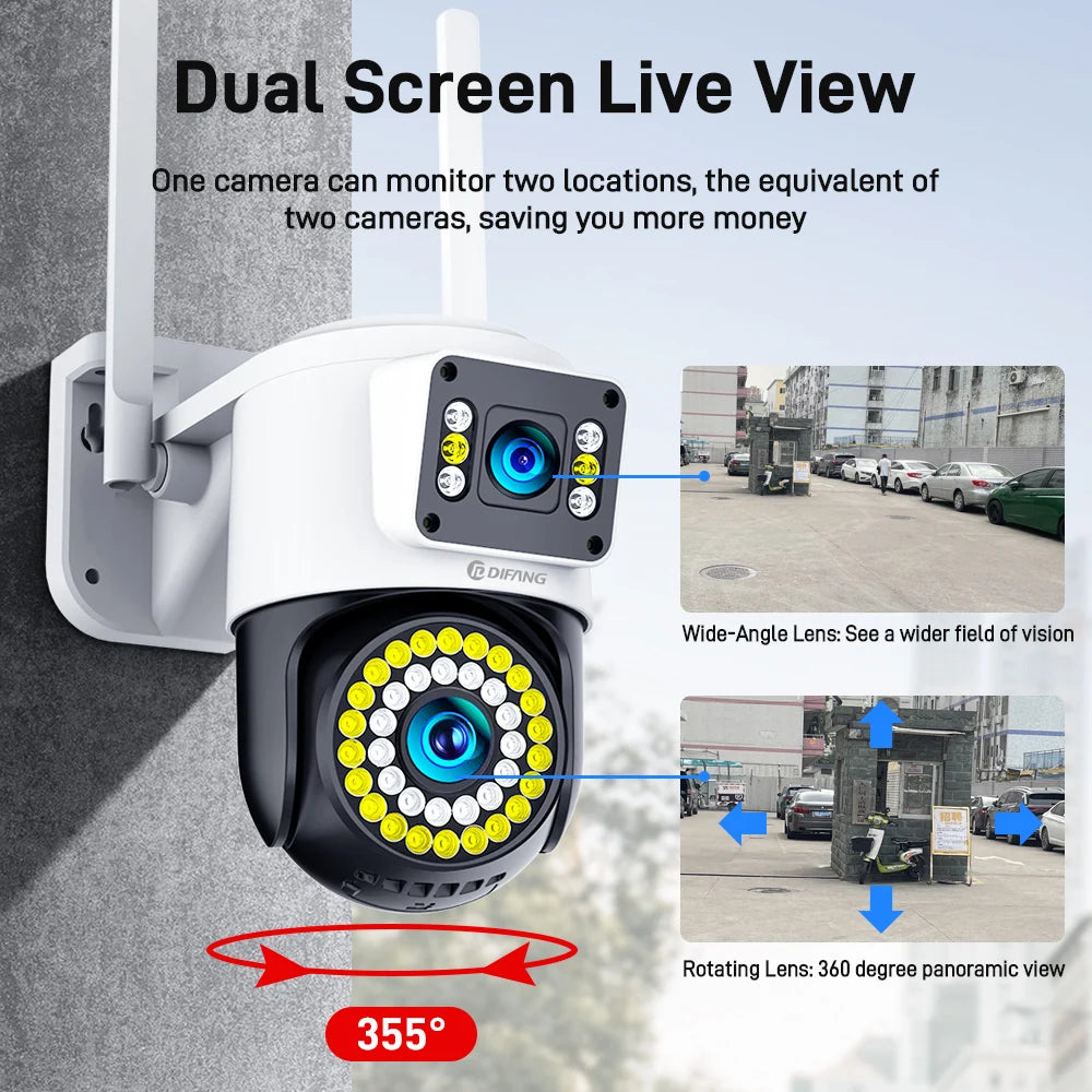 4K 8MP Wifi Camera Dual Lens Security Camera CCTV Dual Screen PTZ Ai Tracking Mini 360° View Video Surveillance Yoosee