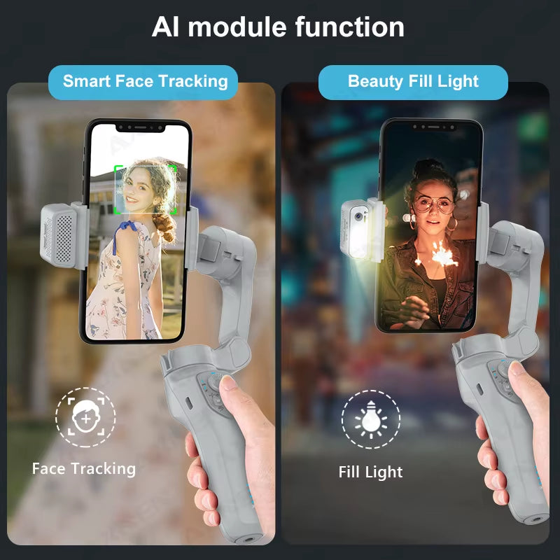 HQ5 Gimbal 3-Axis Handheld Stabilizer for Cell Phone Anti-Shaking Shooting, Optional AI Tracking, for Iphone Android Phone