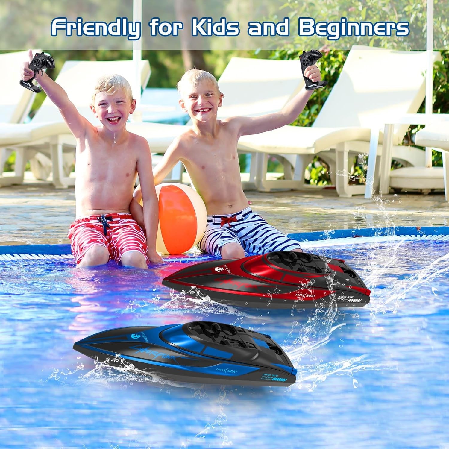 RC Boat for Kids 2 Pack Remote Control Boats Toy with Light Waterproof with Rechargable Battery Boat for Pools Lakes Gifts Boys Girls Adults