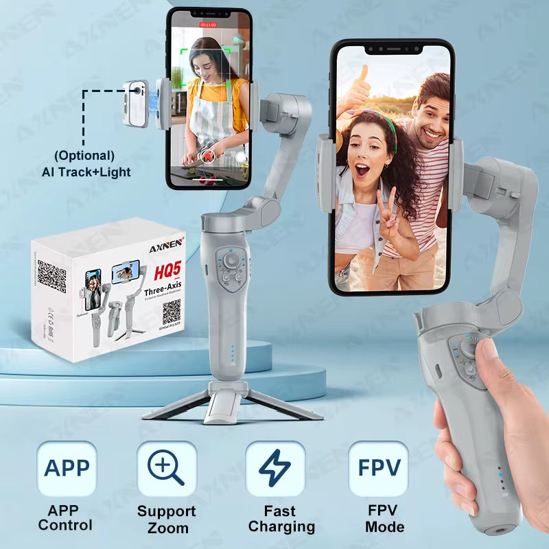 HQ5 Gimbal 3-Axis Handheld Stabilizer for Cell Phone Anti-Shaking Shooting, Optional AI Tracking, for Iphone Android Phone