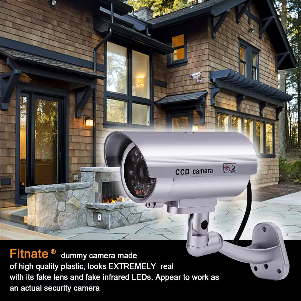 Dummy Fake Camera Surveillance CCTV Outdoor Waterproof IR Red LED Flashing Emulational Security Camera W/ Sticker Decals 2Pcs