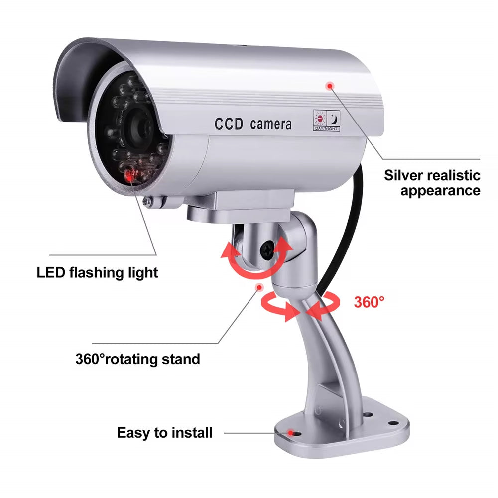 Dummy Fake Camera Surveillance CCTV Outdoor Waterproof IR Red LED Flashing Emulational Security Camera W/ Sticker Decals 2Pcs