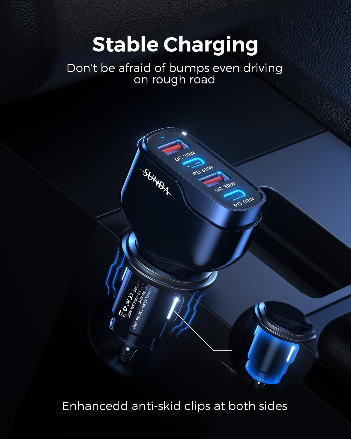 120W USB C Fast Car Charger, 4-Ports Cigarette Lighter Adapter, USB C Car Phone Charger Adapter USBC Type C 12V, Fit for Iphone 17/16/15 Pro/14Max/Galaxy/Samsungs25 Google Ipad Android