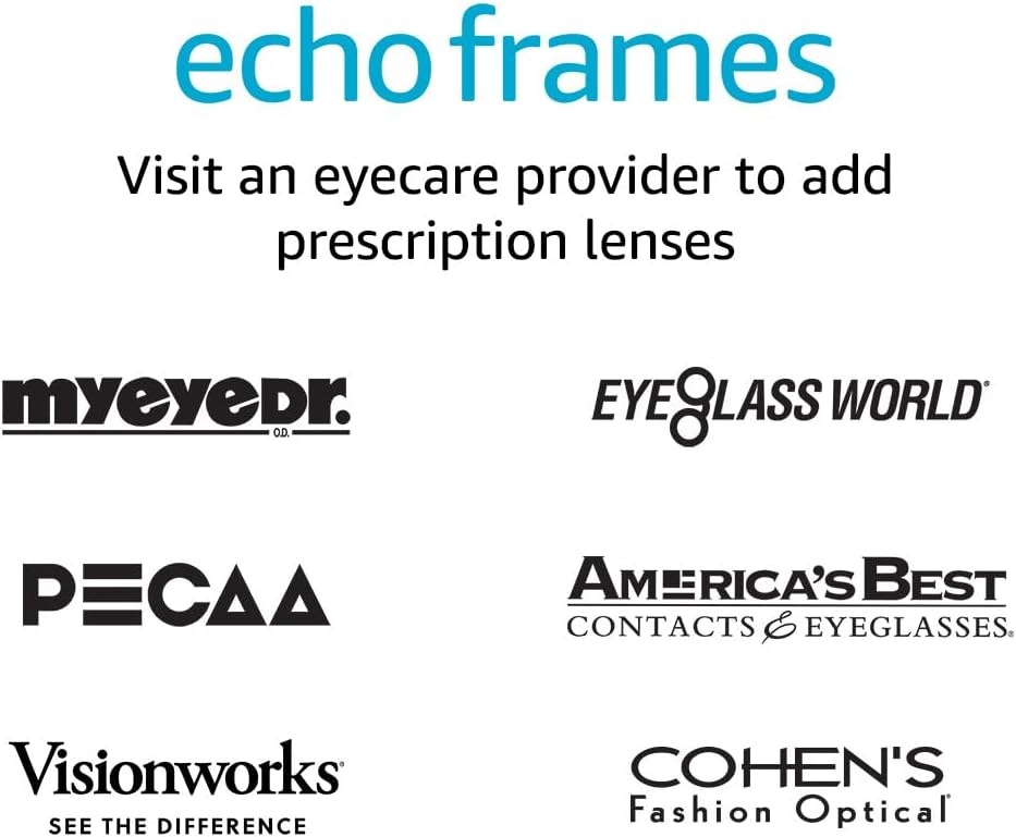 Echo Frames, an Alexa Device (Newest Model), Smart Glasses with Alexa, Rectangle Frames in Classic Black with Blue Light Filtering Lenses