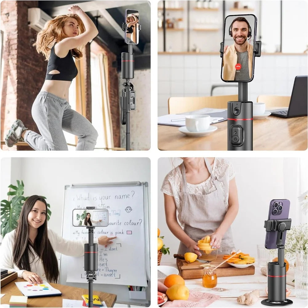 Auto Face Tracking Tripod, No App, Smart Shooting Phone Holder with Remote, 360° Rotation Body Phone Camera Mount Extendable Body Smart Tracking Tripod for Vlog/Tik Tok, Rechargeable Battery (Black)