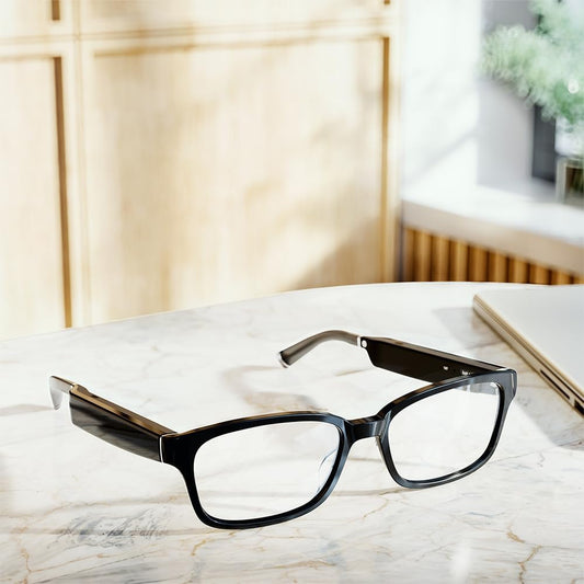 Echo Frames, an Alexa Device (Newest Model), Smart Glasses with Alexa, Rectangle Frames in Classic Black with Blue Light Filtering Lenses