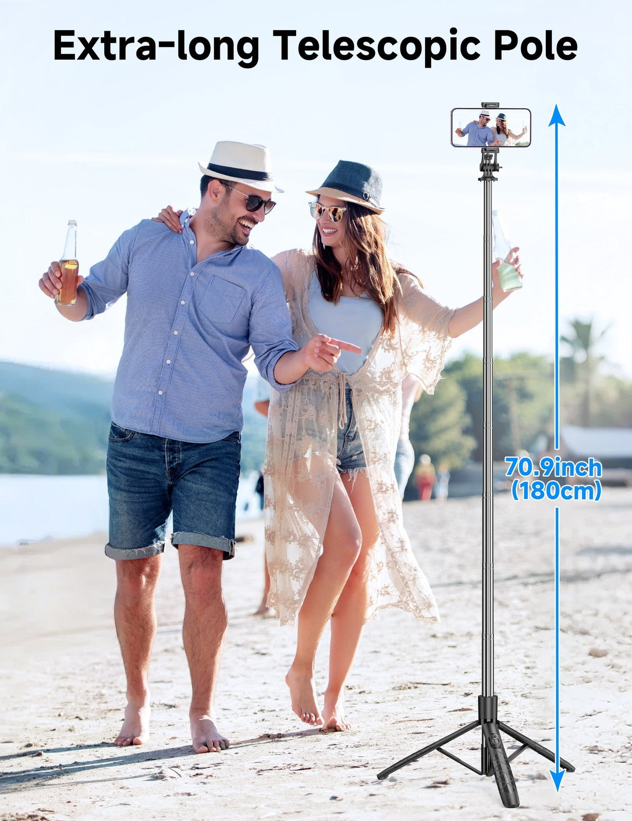 71" Phone Tripod & Selfie Stick, All in One Extendable Cell Phone Tripod with Wi