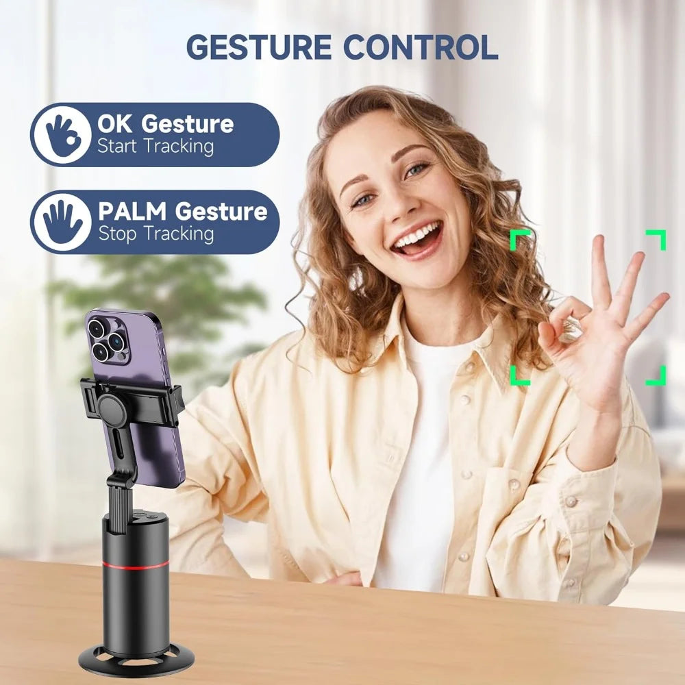 Auto Face Tracking Tripod, No App, Smart Shooting Phone Holder with Remote, 360° Rotation Body Phone Camera Mount Extendable Body Smart Tracking Tripod for Vlog/Tik Tok, Rechargeable Battery (Black)