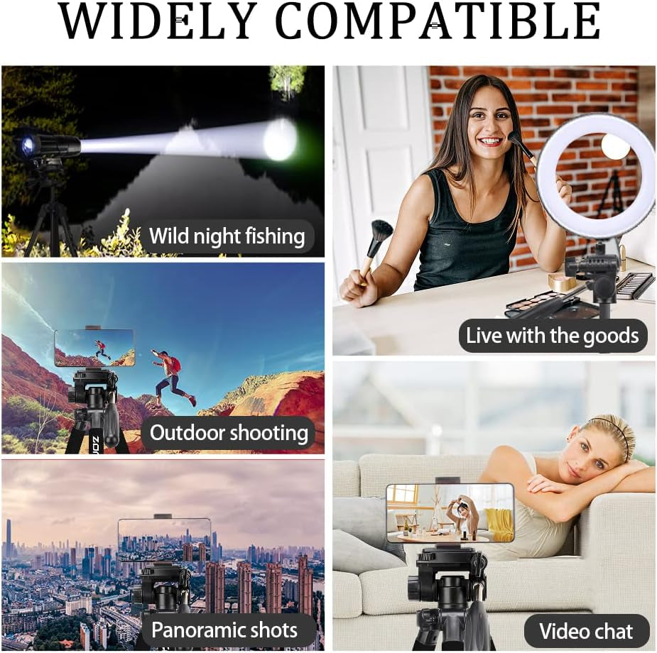 Camera Tripod 55-Inch Q111 with Phone Holder,Cell Phone Tripod Stand Protable Lightweight for Canon Nikon Sony DSLR Projector Webcam Spotting Scopes Gopro and Smartphones Live(Black)