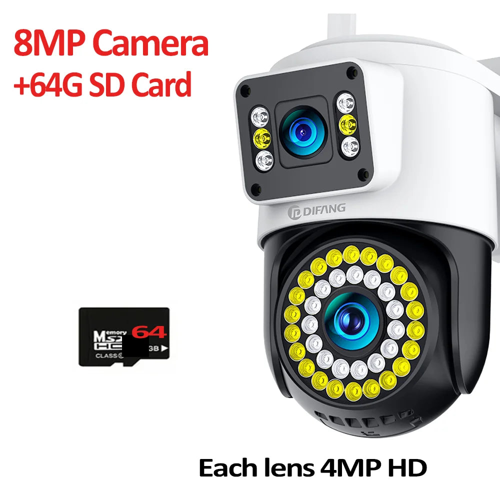 4K 8MP Wifi Camera Dual Lens Security Camera CCTV Dual Screen PTZ Ai Tracking Mini 360° View Video Surveillance Yoosee