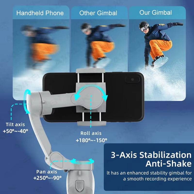 HQ5 Gimbal 3-Axis Handheld Stabilizer for Cell Phone Anti-Shaking Shooting, Optional AI Tracking, for Iphone Android Phone