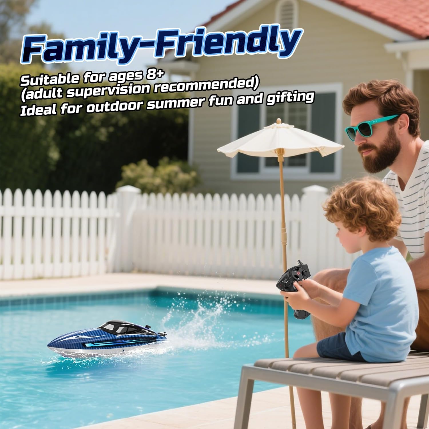 RC Boats for Adults, Remote Control Boat for Pools and Lakes, WF17 25+ KMH Fast RC Speed Boat with 7 LED Light Modes for Kids 8-12, Summer Toys for Boys Girls, 2 Batteries for 30-40 Mins, Blue