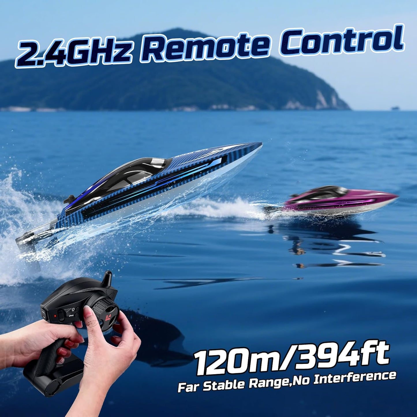 RC Boats for Adults, Remote Control Boat for Pools and Lakes, WF17 25+ KMH Fast RC Speed Boat with 7 LED Light Modes for Kids 8-12, Summer Toys for Boys Girls, 2 Batteries for 30-40 Mins, Blue