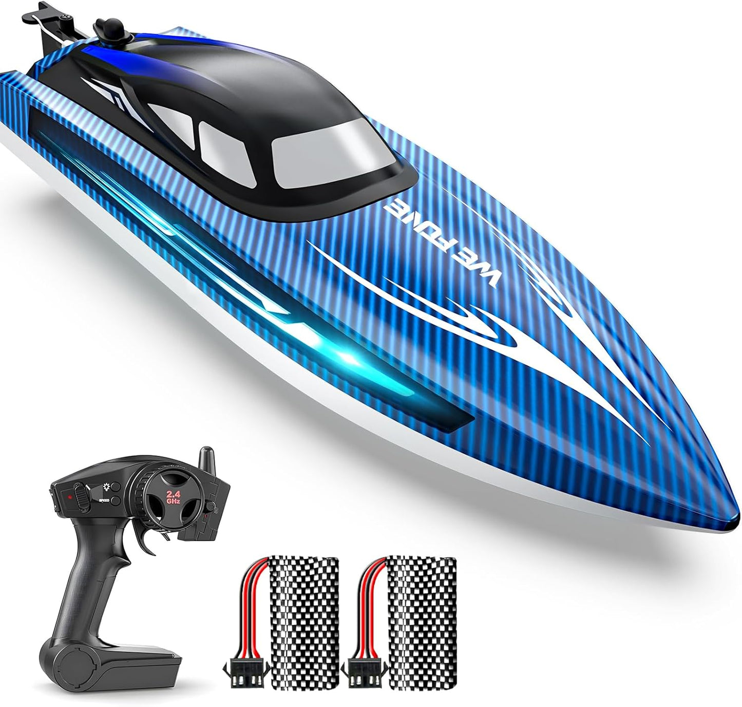 RC Boats for Adults, Remote Control Boat for Pools and Lakes, WF17 25+ KMH Fast RC Speed Boat with 7 LED Light Modes for Kids 8-12, Summer Toys for Boys Girls, 2 Batteries for 30-40 Mins, Blue