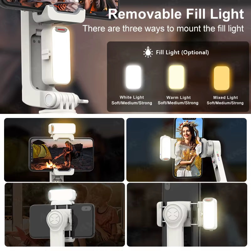 A10 Gimbal Stabilizer Selfie Stick Tripod Smartphone Handheld Gimbal with Fill Light Telescopic Rod Vlog Video Record for Iphone