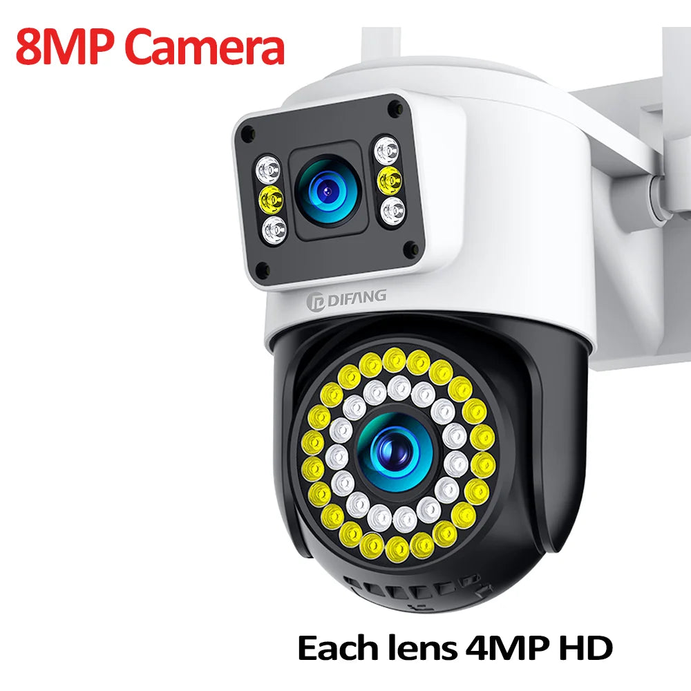 4K 8MP Wifi Camera Dual Lens Security Camera CCTV Dual Screen PTZ Ai Tracking Mini 360° View Video Surveillance Yoosee