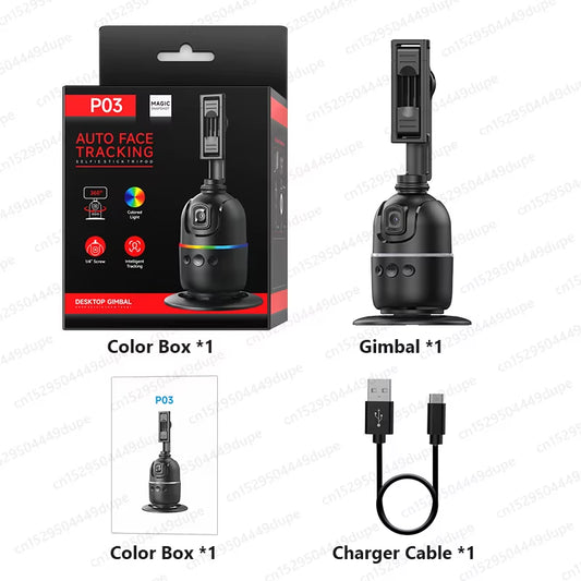 Smart Tracking Tripod for Camera Smartphone,Colorful Light 360 Rotation Follow Focus,Gimbal for Tiktok Live Photography