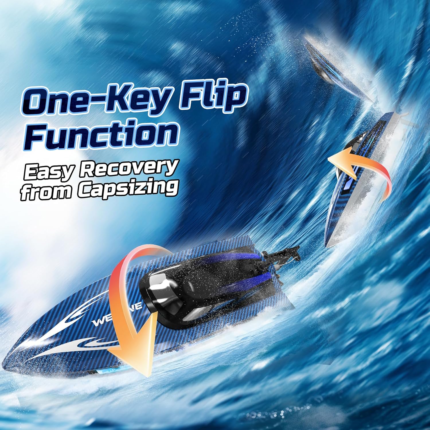 RC Boats for Adults, Remote Control Boat for Pools and Lakes, WF17 25+ KMH Fast RC Speed Boat with 7 LED Light Modes for Kids 8-12, Summer Toys for Boys Girls, 2 Batteries for 30-40 Mins, Blue