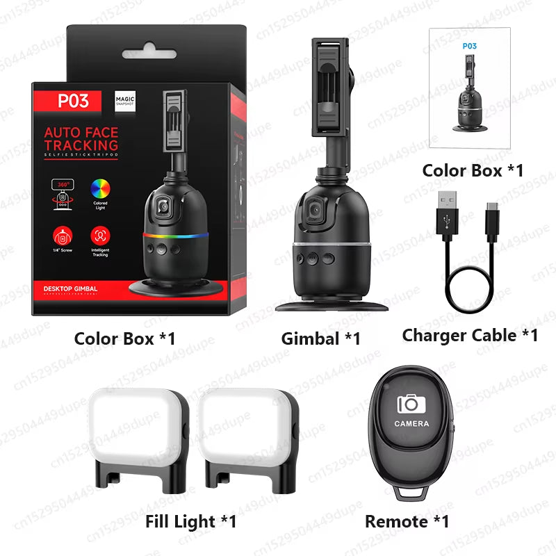 Smart Tracking Tripod for Camera Smartphone,Colorful Light 360 Rotation Follow Focus,Gimbal for Tiktok Live Photography