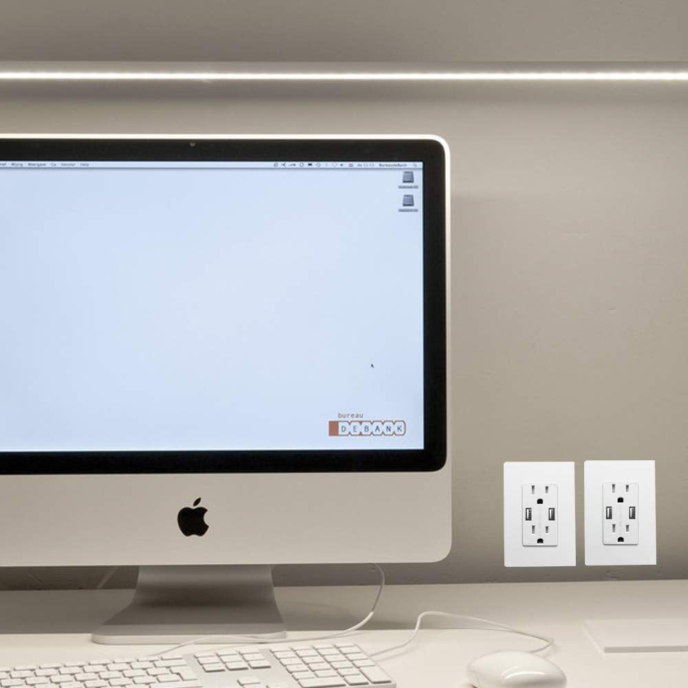 Outlet with USB High Speed Charger 4.2A Charging Capability,Duplex Receptacle 15 A, Tamper Resistant Wall Socket USB Outlet,Child Proof Safety,Screwless Wall Plate,White (2 Pack)