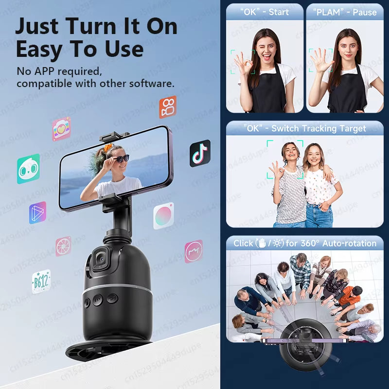 Smart Tracking Tripod for Camera Smartphone,Colorful Light 360 Rotation Follow Focus,Gimbal for Tiktok Live Photography
