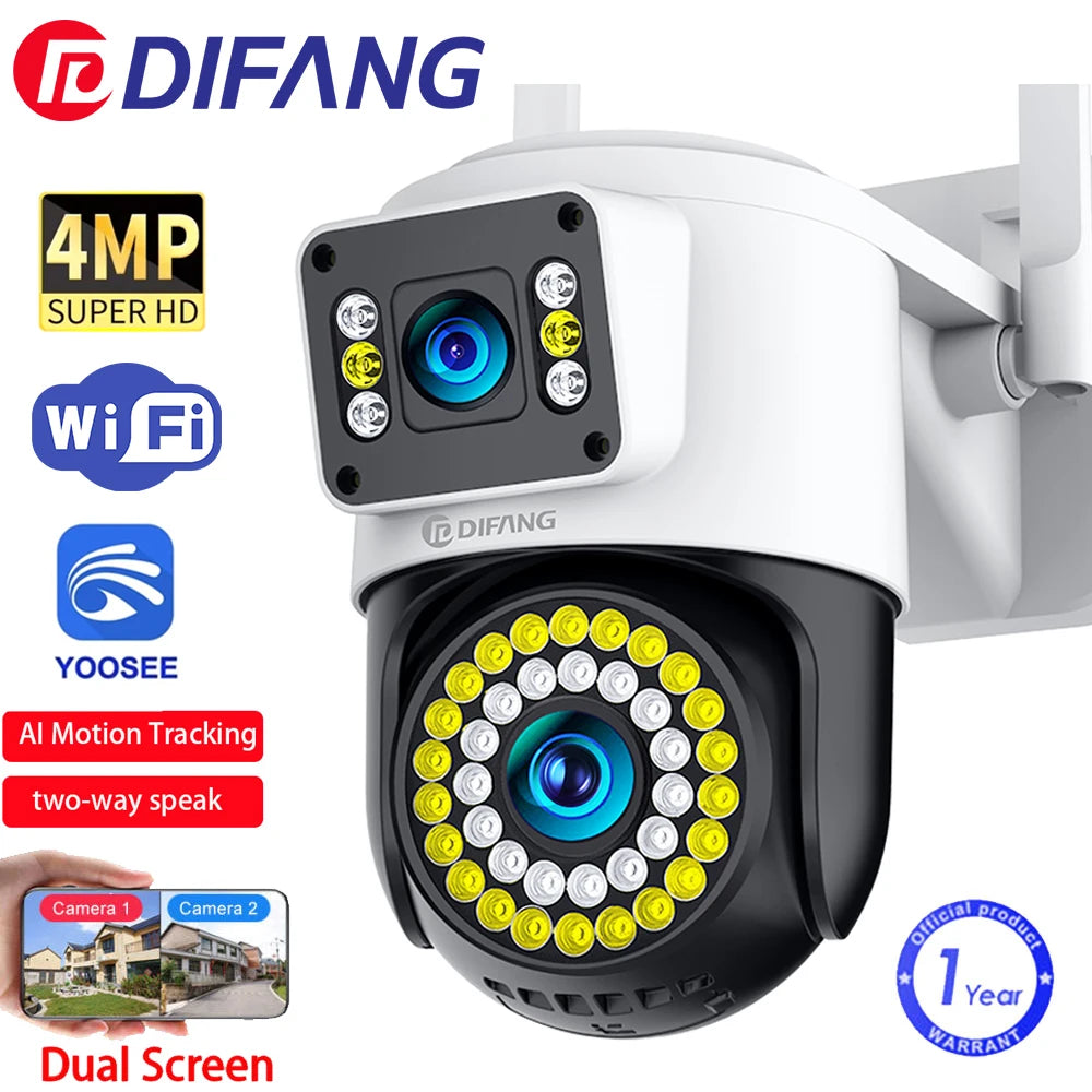 4K 8MP Wifi Camera Dual Lens Security Camera CCTV Dual Screen PTZ Ai Tracking Mini 360° View Video Surveillance Yoosee