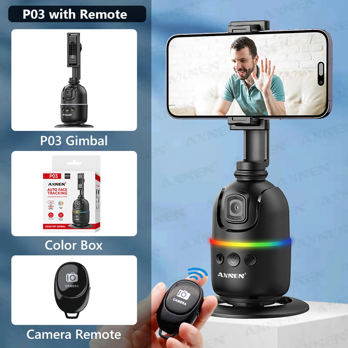 P03 Gimbal Selfie Stick for Cellphone and Cameras AI 360 Follow Selfie Stand Face Tracking Desktop Gimbal Gesture Control
