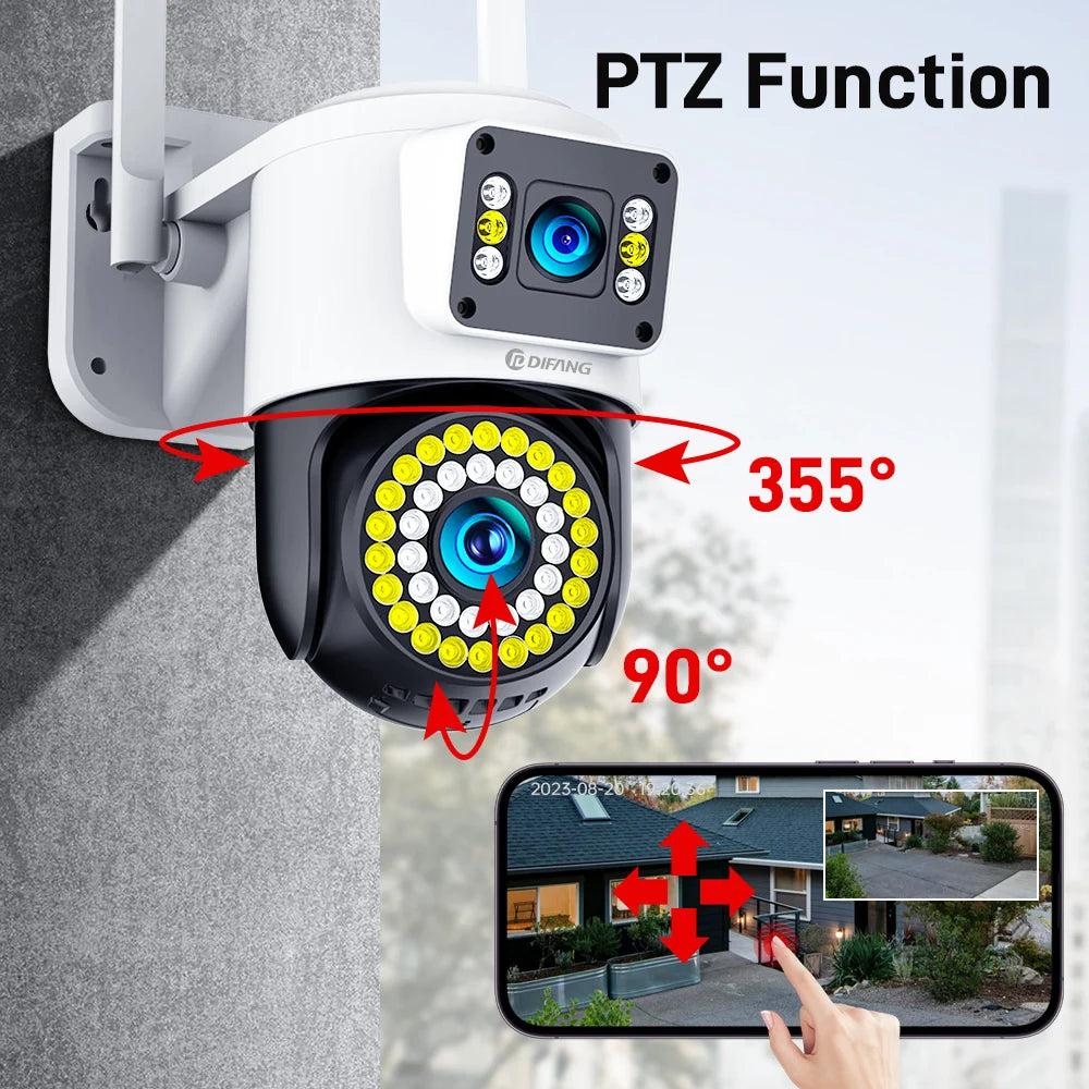4K 8MP Wifi Camera Dual Lens Security Camera CCTV Dual Screen PTZ Ai Tracking Mini 360° View Video Surveillance Yoosee