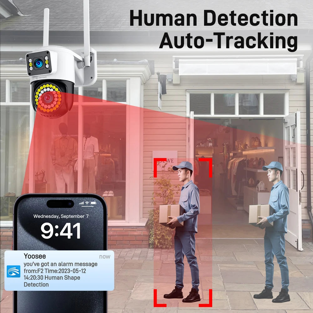 4K 8MP Wifi Camera Dual Lens Security Camera CCTV Dual Screen PTZ Ai Tracking Mini 360° View Video Surveillance Yoosee