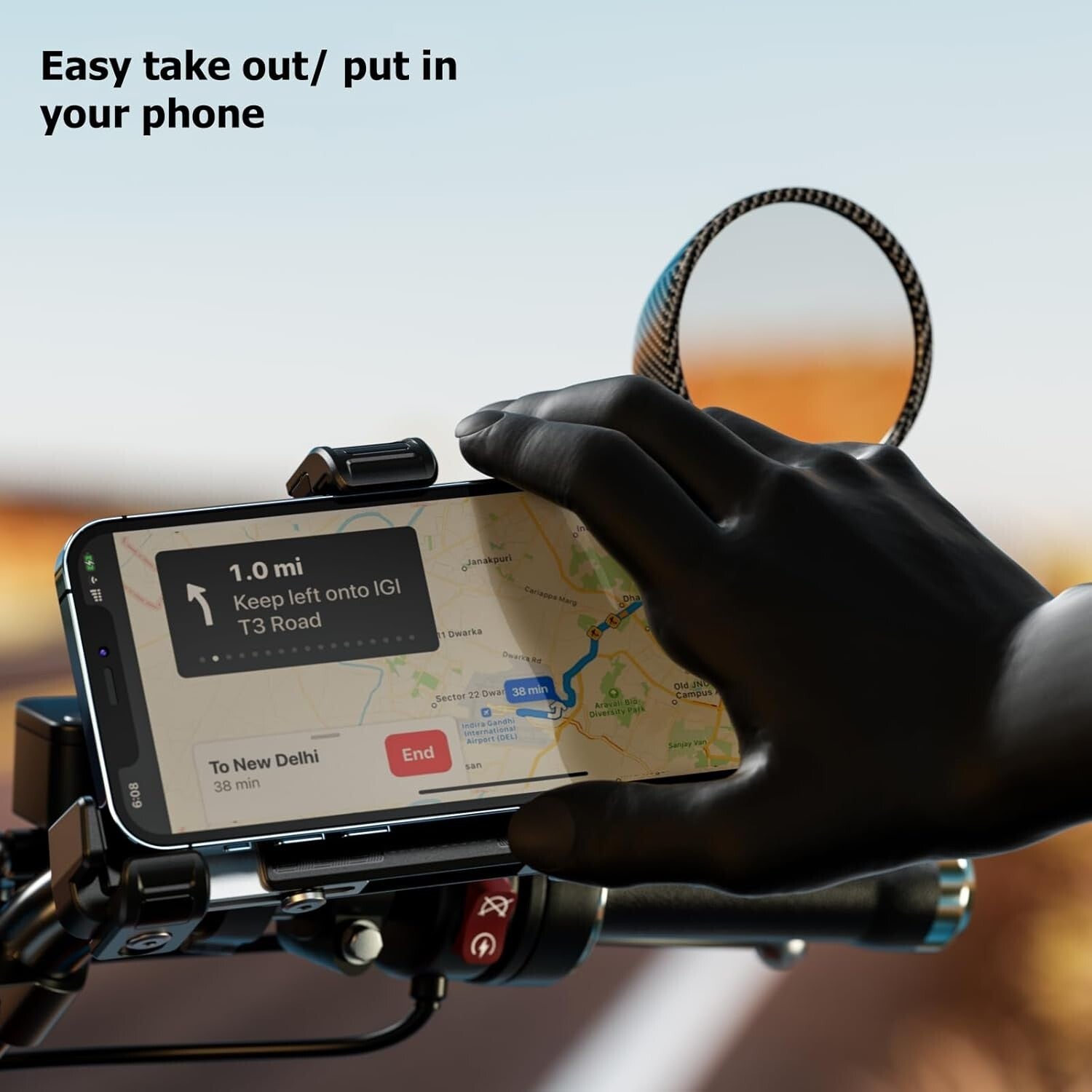 Motorcycle Phone Mount with Qi 15W Wireless Charger & USB C 36W Fast Charging Po