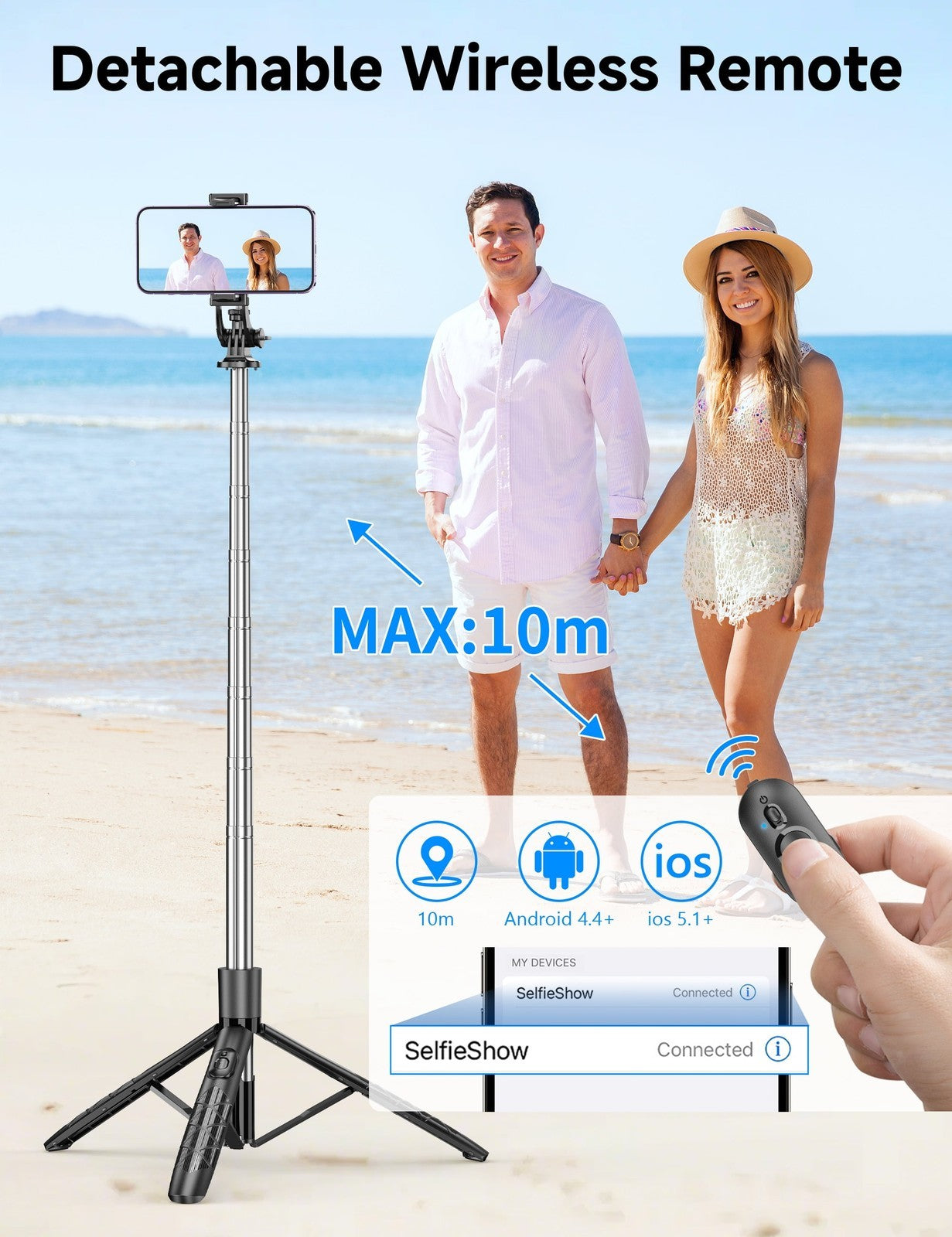 71" Phone Tripod & Selfie Stick, All in One Extendable Cell Phone Tripod with Wi