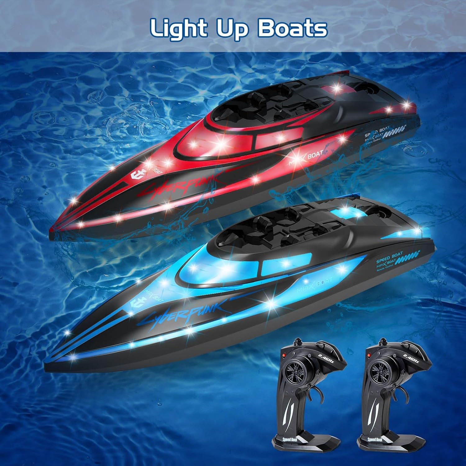 RC Boat for Kids 2 Pack Remote Control Boats Toy with Light Waterproof with Rechargable Battery Boat for Pools Lakes Gifts Boys Girls Adults