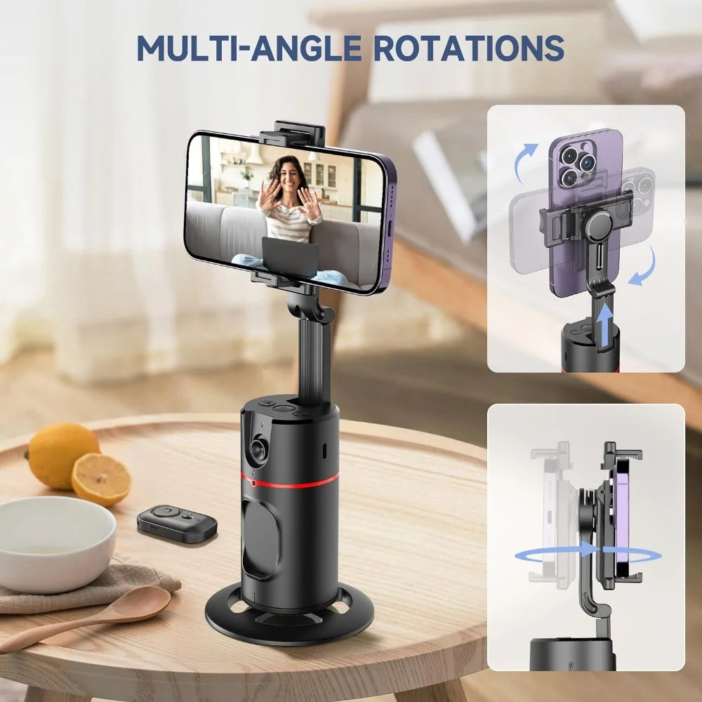 Auto Face Tracking Tripod, No App, Smart Shooting Phone Holder with Remote, 360° Rotation Body Phone Camera Mount Extendable Body Smart Tracking Tripod for Vlog/Tik Tok, Rechargeable Battery (Black)