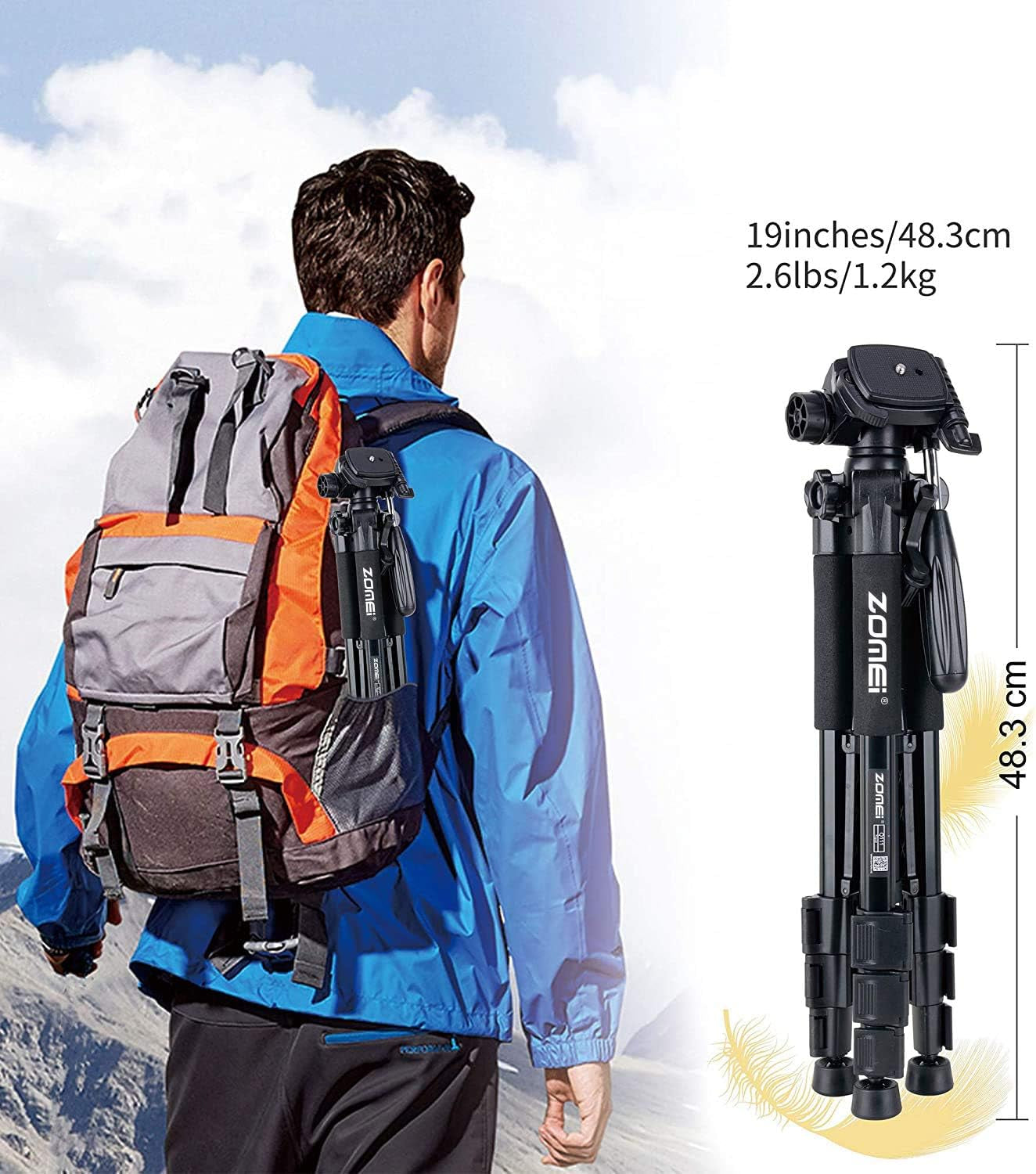 Camera Tripod 55-Inch Q111 with Phone Holder,Cell Phone Tripod Stand Protable Lightweight for Canon Nikon Sony DSLR Projector Webcam Spotting Scopes Gopro and Smartphones Live(Black)