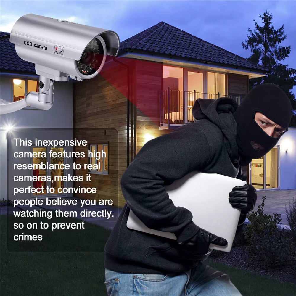 Dummy Fake Camera Surveillance CCTV Outdoor Waterproof IR Red LED Flashing Emulational Security Camera W/ Sticker Decals 2Pcs