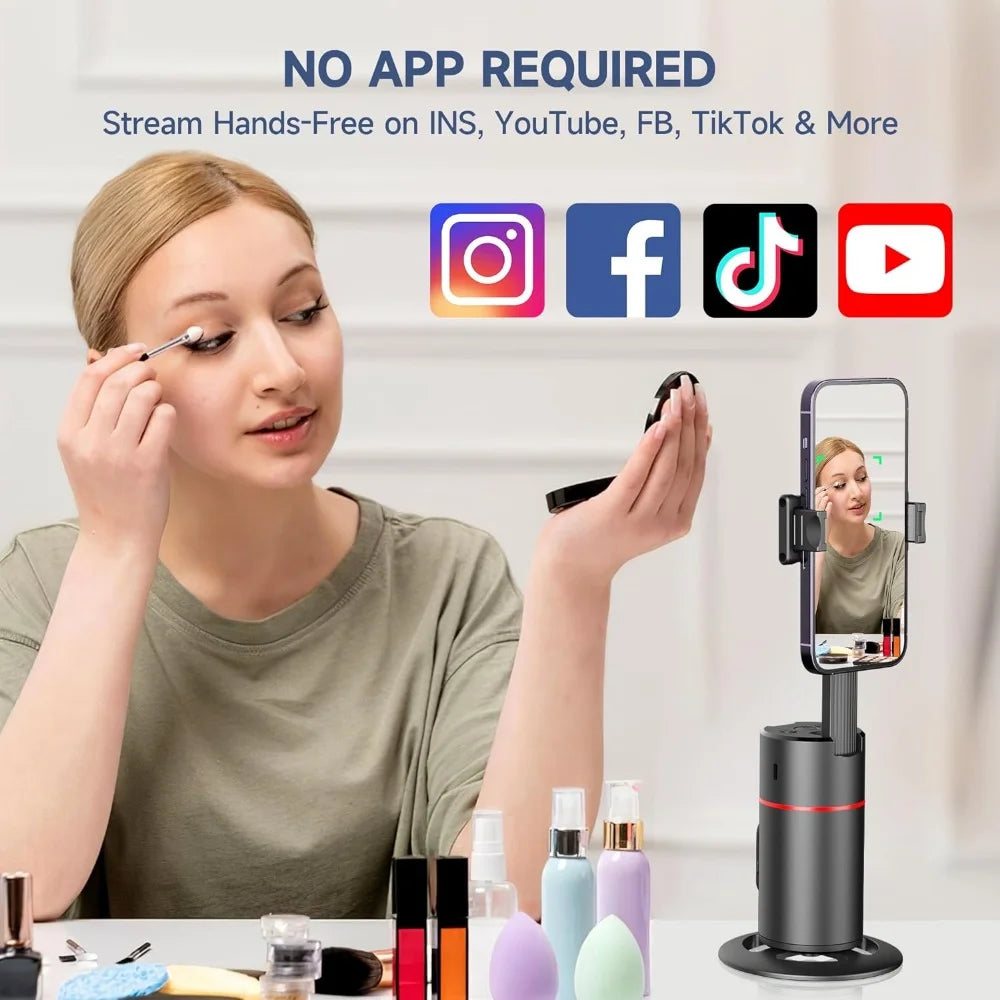 Auto Face Tracking Tripod, No App, Smart Shooting Phone Holder with Remote, 360° Rotation Body Phone Camera Mount Extendable Body Smart Tracking Tripod for Vlog/Tik Tok, Rechargeable Battery (Black)