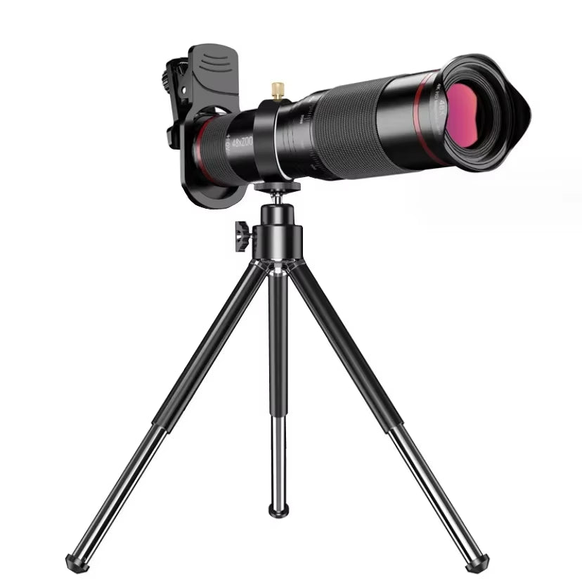 48X HD Zoom Mobile Phone Lens Powerful Binoculars Long Range Monocular Metal Telescope Telephoto Lens with Tripod for Camping